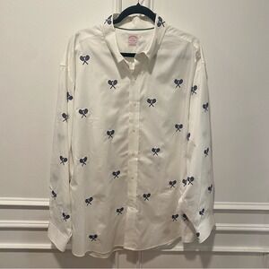 Brooks Brothers White Shirt with Blue Tennis Print